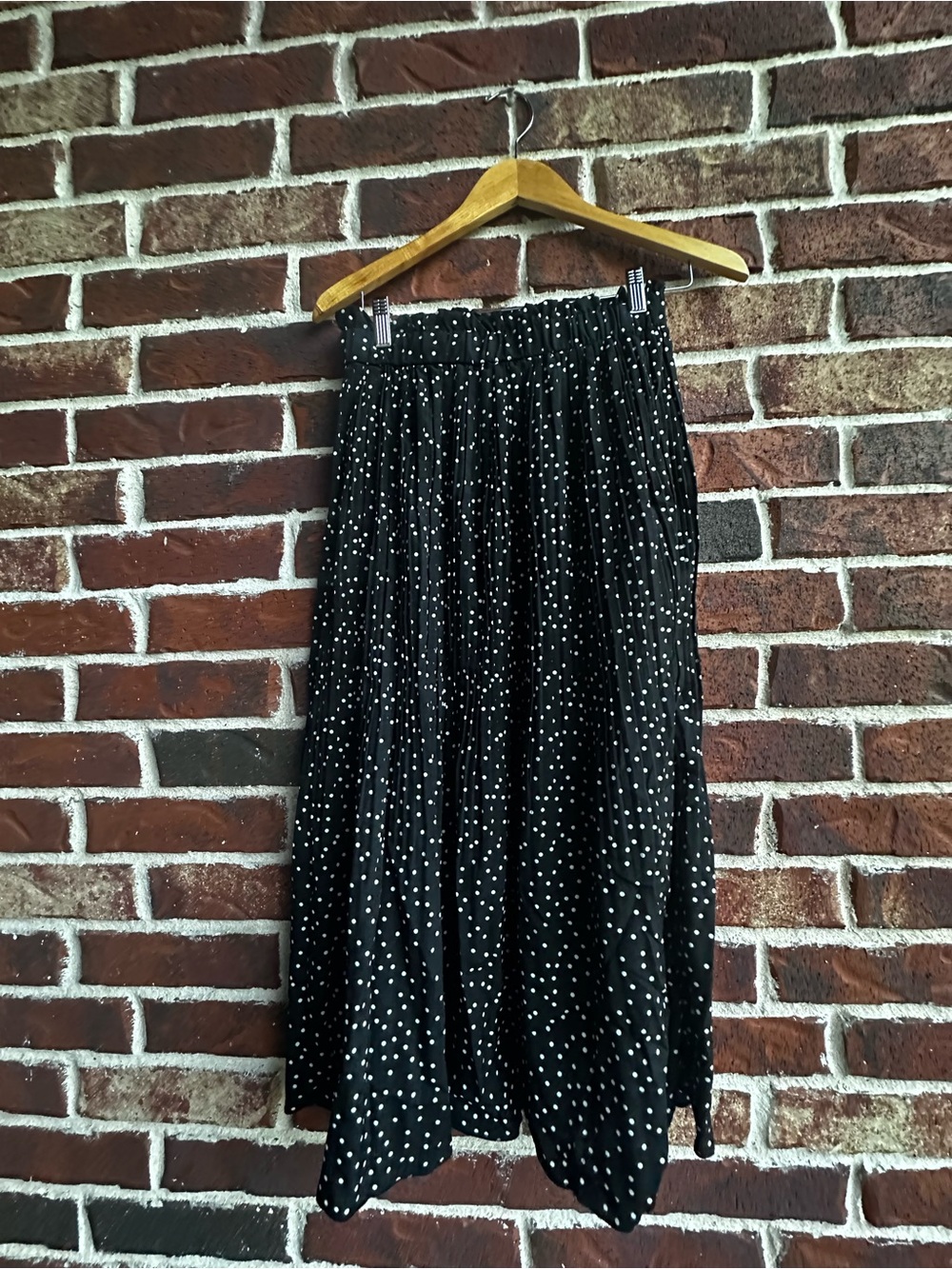 Black Polka Dot Midi Skirt with Elastic Waist